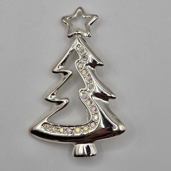 VTG Brooch 2PC Set Christmas Tree Star Prayer Angel Faux Pearl Silver Tone Pins - Picture 8 of 11